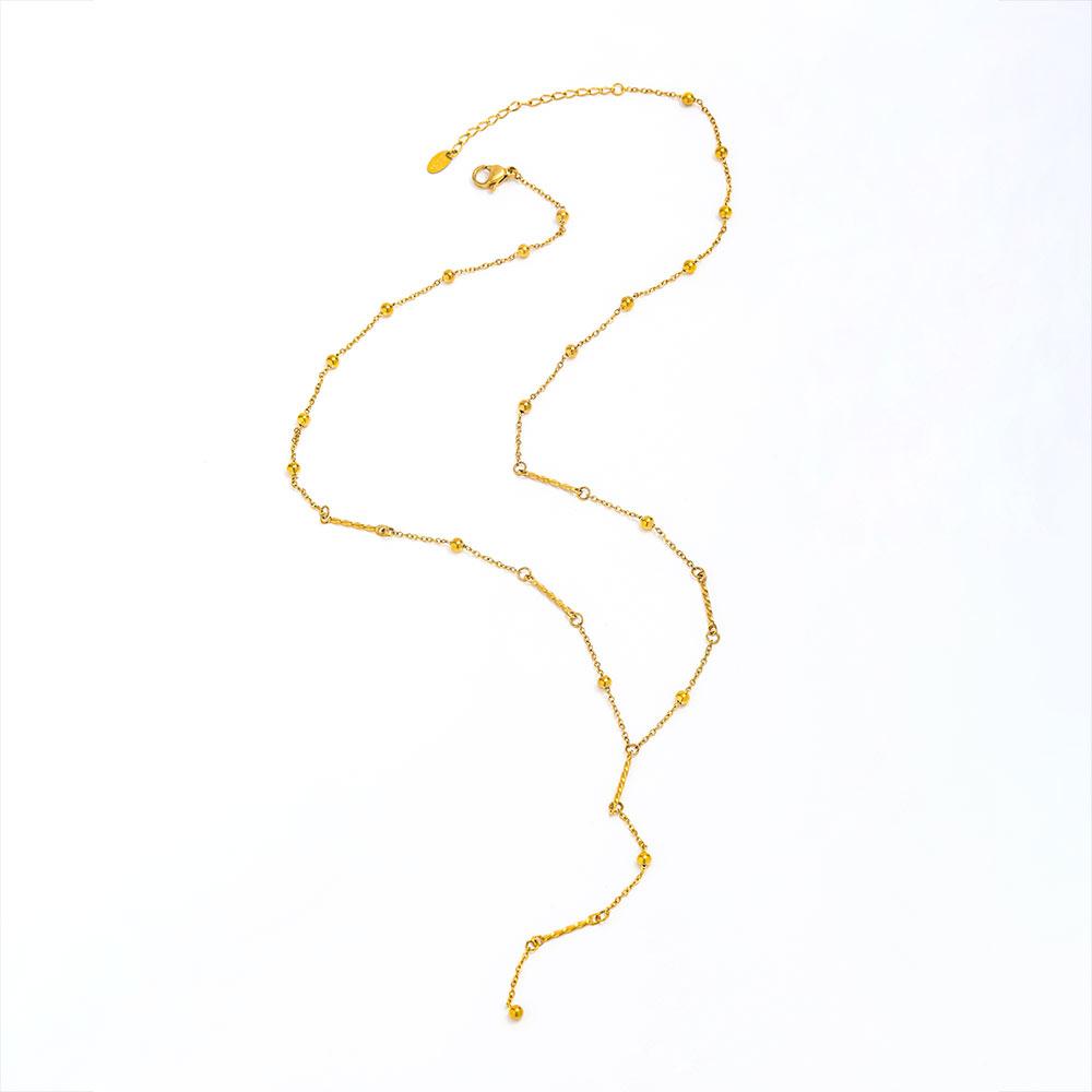 Fenny 18K PVD Plated Waterproof Fashion Dainty Basic Beads Y-shaped Sweater Chain Necklace for Women Stainless Steel