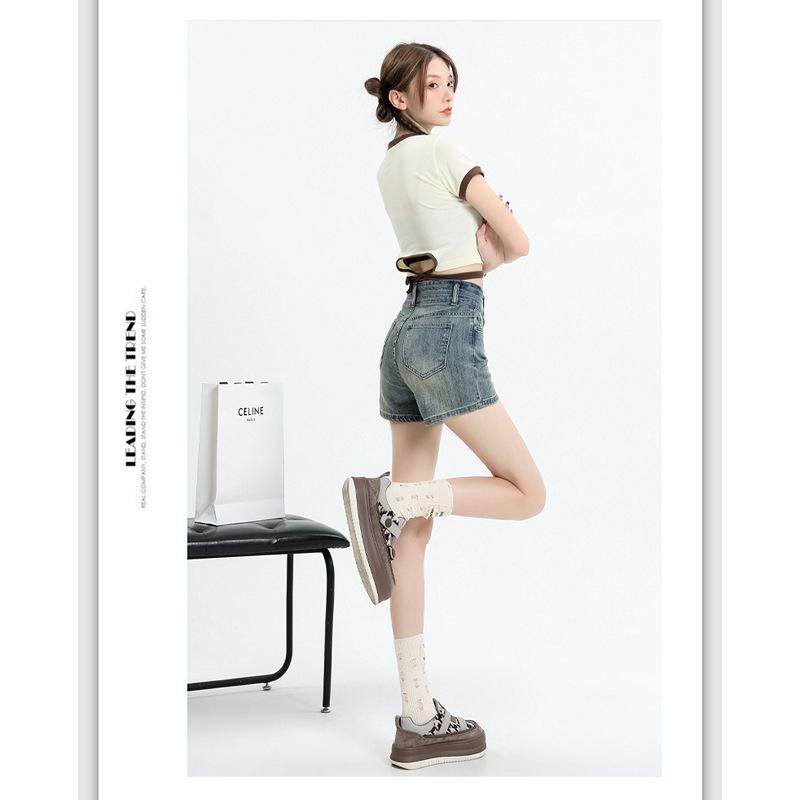 Hot-Selling American Style Summer New High-Waisted Denim Shorts for Women, Loose Fit, Slimming, Wide-Leg Pants, Versatile