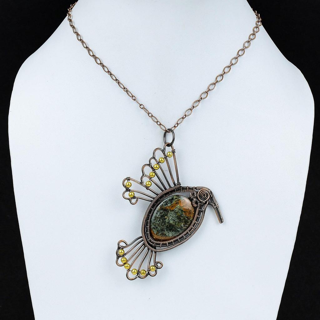 Spessartine Garnet In Limestone Pendant Copper Wire Wrapped Pendant Handmade Gemstone Pendant Copper Wire Jewelry Wedding Gift Bird Pendant