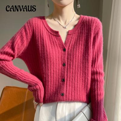 Malhas Primavera e Outono Suéter Feminino Gola Redonda Fino Curto Cordão Cor Sólida Casaco Cardigan de Malha