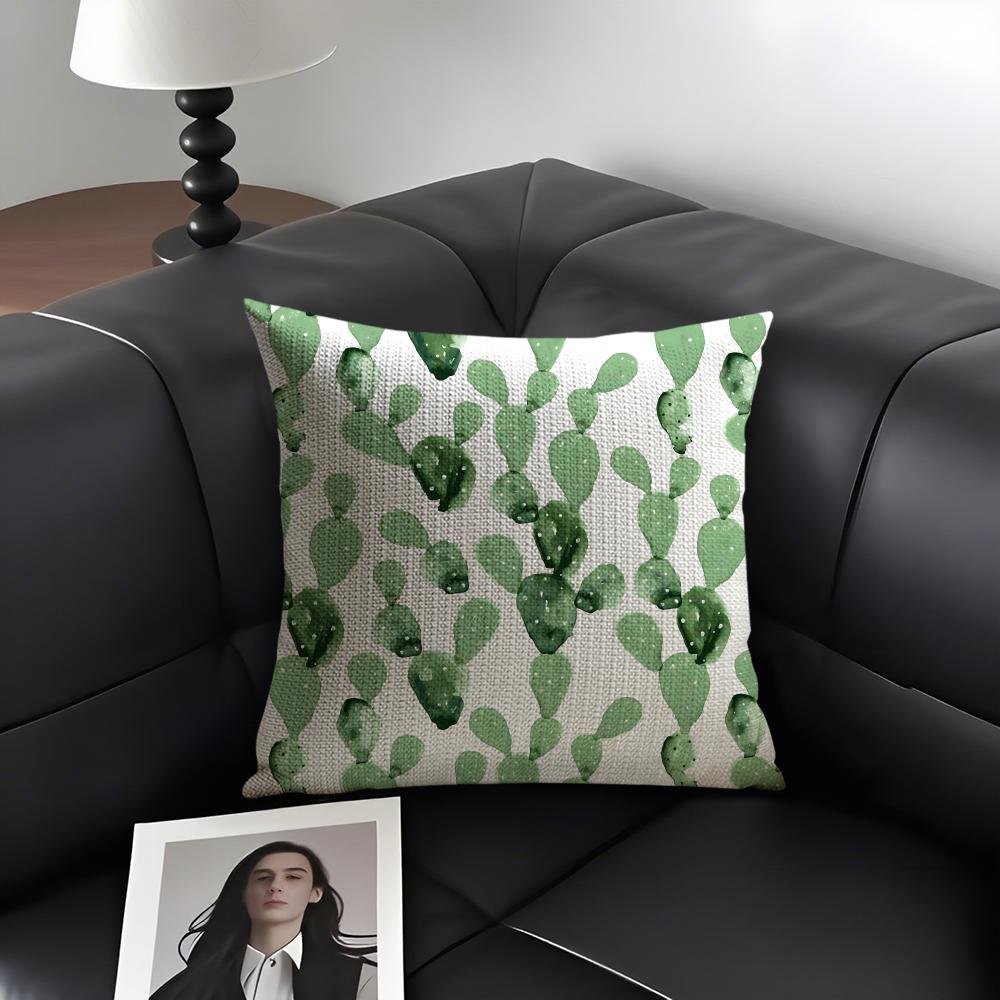 Modern Green Plants Cushion Cover Natural Linen Organic Fabric DoubleSided Printing Sofa Home Decor Gift Pillow Case