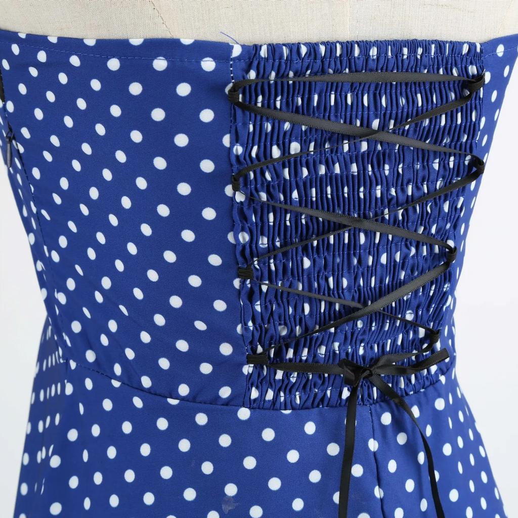 Vintage Dress Women Summer Sexy Polka Dot Print Halter Party Dresses Vestidos Robe Pin Up Rockabilly Y2K Dress