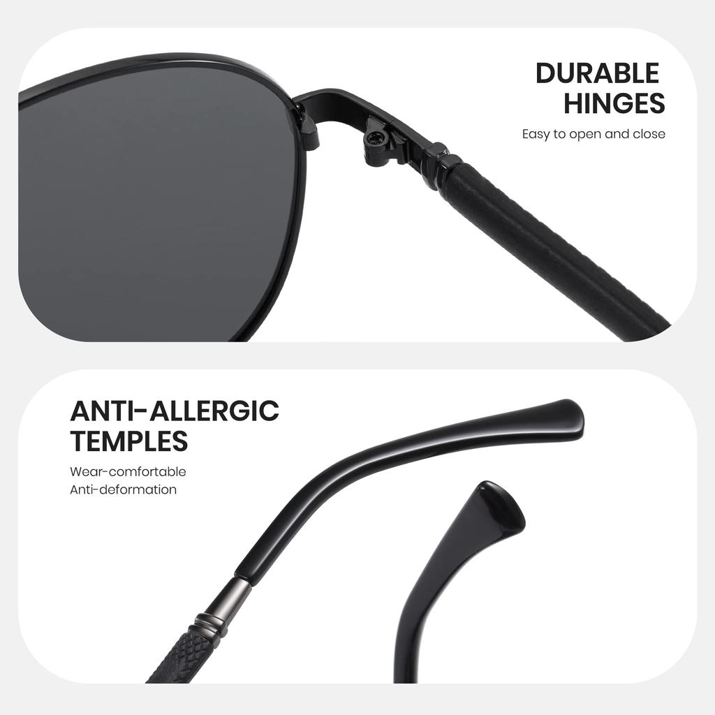 Cyxus Teardrop Sunglasses with Colored and Polarized Lenses for UV400 Perfect for Mountain and More Black Men's Protection, Driving, Fishing, Golf,