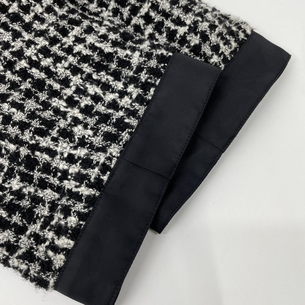 M's Braque 2225702D Black and White Wool Blend Houndstooth Collarless Tweet Zip Jacket Jacket ML Black WhiteUsed