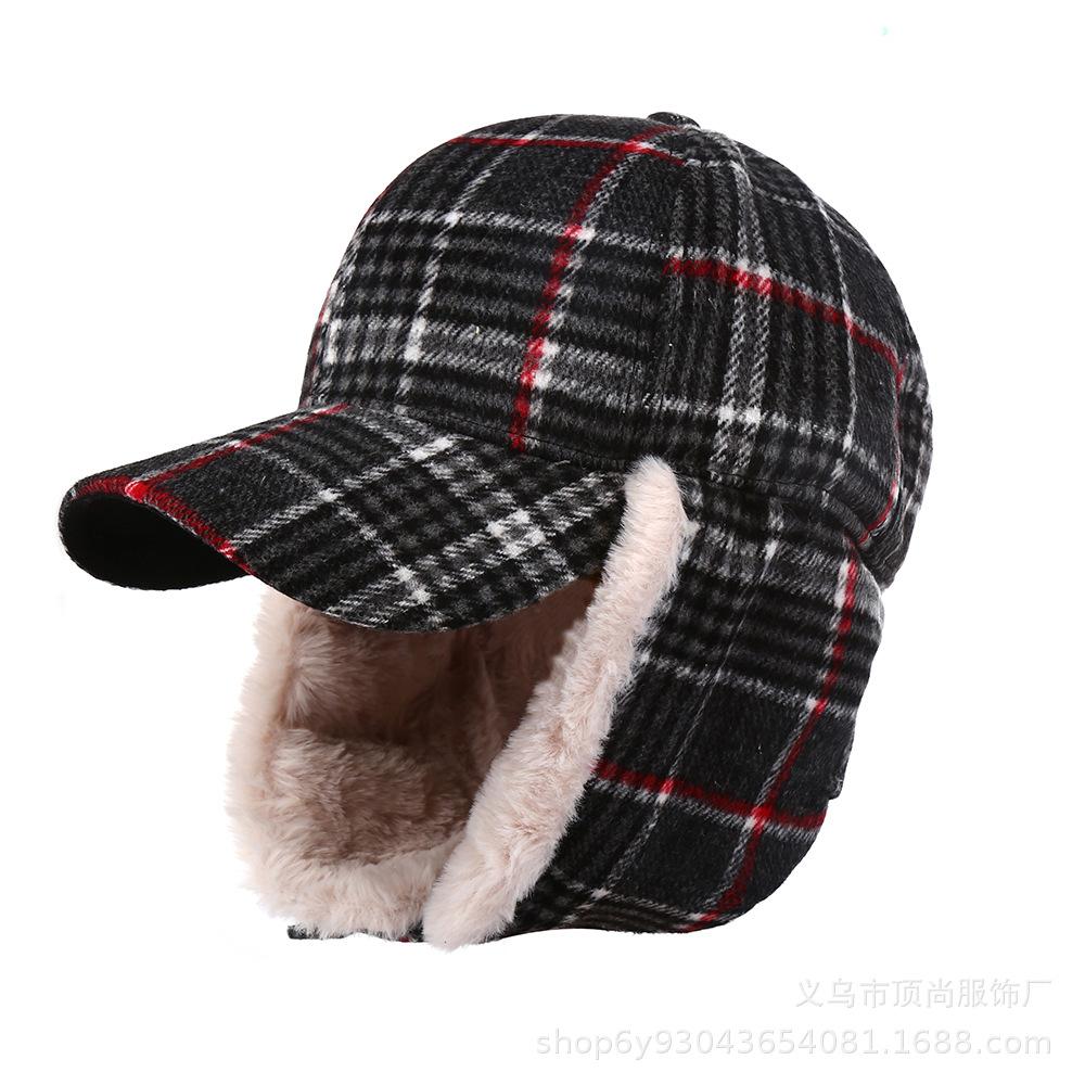 Winter Hat Women's Tide Plaid Duck Tongue Baseball Cap Northeast Outdoor Riding Ear Protection Ski Warm Lei Feng Hat