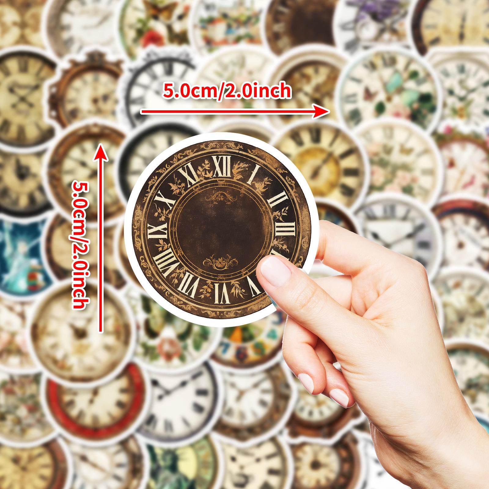 

50 ностальгических наклеек серии винтажных часов, напечатанные круглые наклейки для часов, компьютерные гитары своими руками