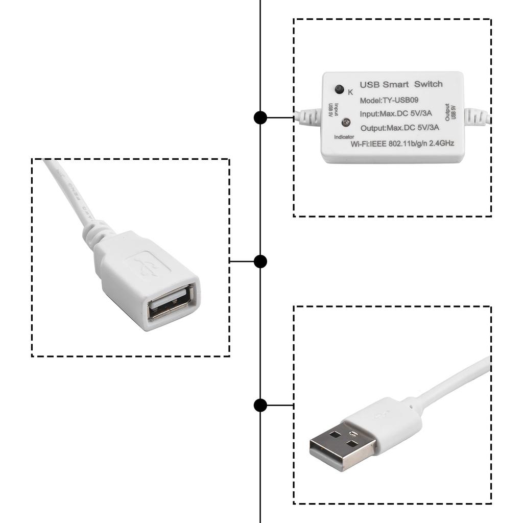 Convenient Device Control USB Smart Switch Smart Circuit Breaker Output DV 5V/3A Plastic Material Compatible With USB Devices