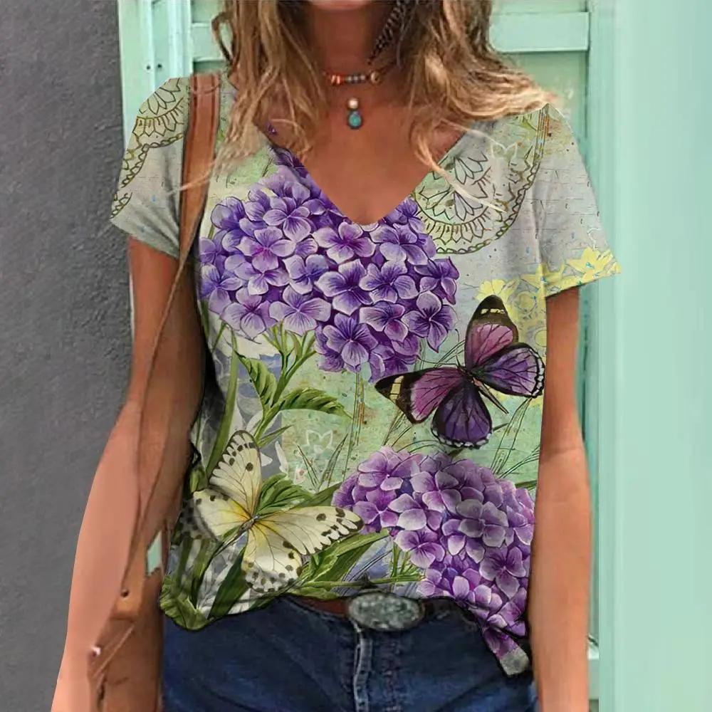 

Летняя женская модная футболка с круглым вырезом, топы с принтом бабочки, футболки, женская повседневная одежда с коротким рукавом, женская винтажная уличная одежда 3XL