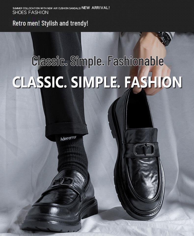Męskie skórzane mokasyny podwyższające wzrost: Gruba podeszwa, casualowy styl brytyjski, formalne wsuwane