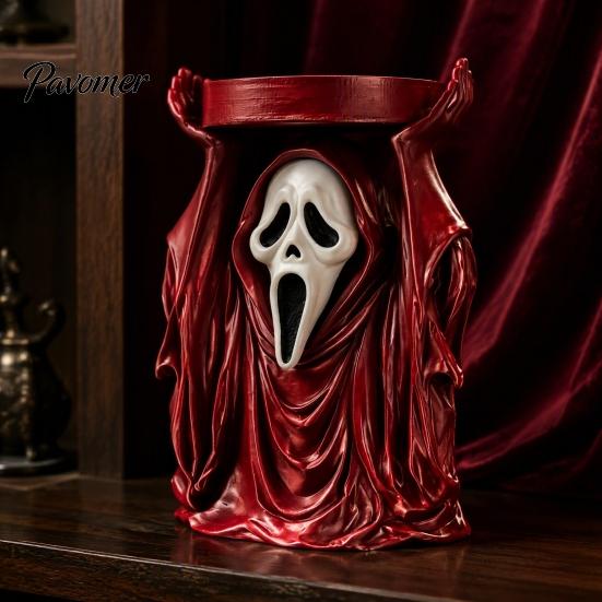 Dark Aesthetic Candle Base Halloween Grim Reaper Holder, Spooky Screaming Ghost Candlestick Tealight Unique Holiday Gift Table Centerpiece for Indoor