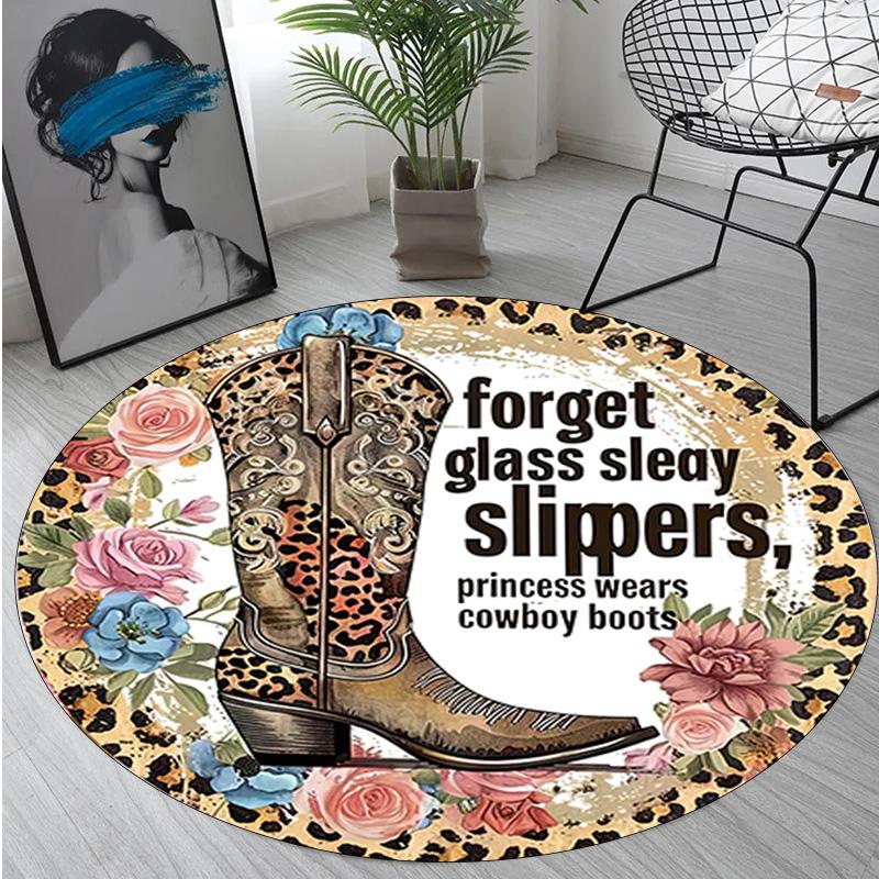1Pc Cowgirl Boots Hat Circular Print Rug - home decoration Carpet For Living Room Bedroom Flooring Computer Chair Area Rug