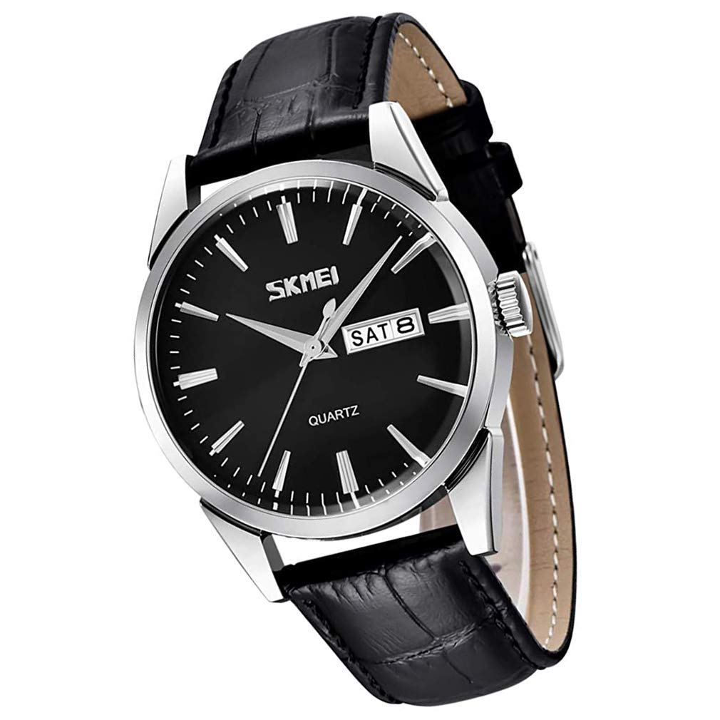 

SKMEI Business Black Leather Quartz Day of the Week Day Gift Men s Watch, Waterproof, Strap, Movement, Analog, Stylish, Classic, Casual, Simple, Date,