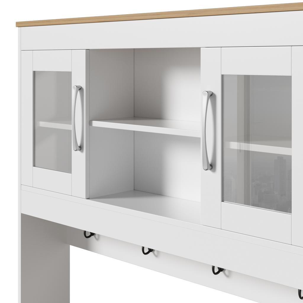 Credenza da cucina con sopralzo 175 cm, mobile da cucina con ante in vetro, portabottiglie e barra portautensili, grande armadio per piatti per cucina sala da pranzo soggiorno