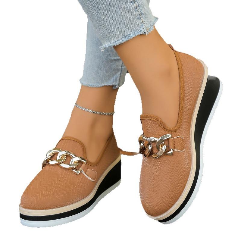 Damen Mokassins mit breiter Weite, Keilabsatz Slipper, Bequeme Arbeitsschuhe für Damen
