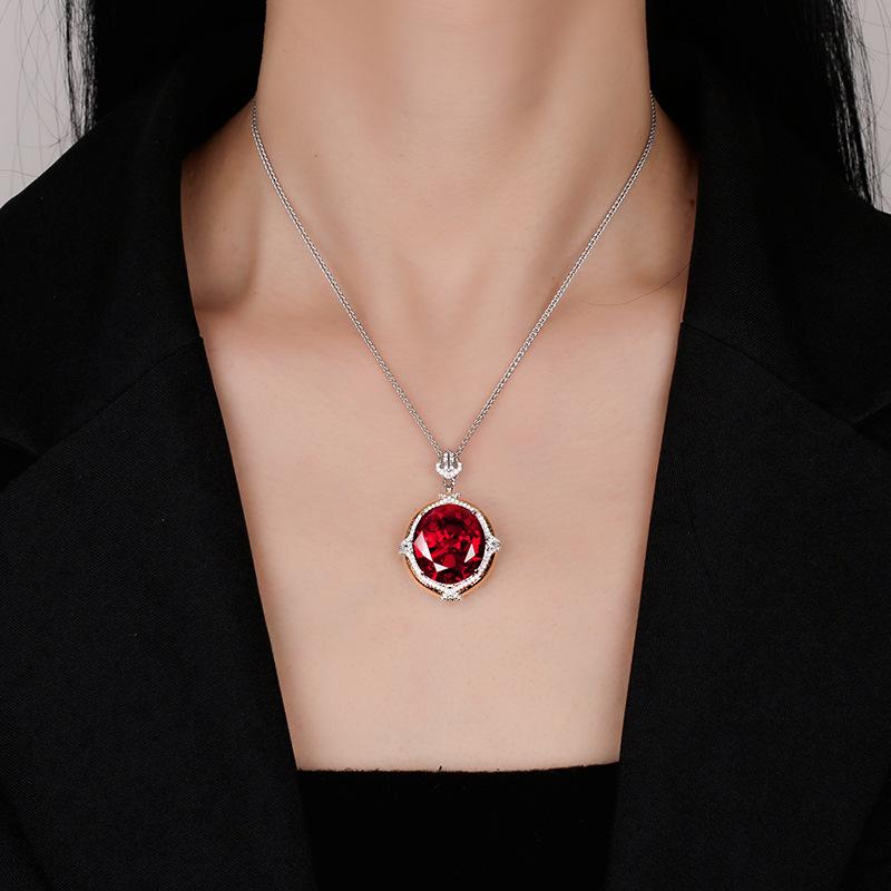 Jewelry Copper Bottom Gold-Plated Simulation Blue Spinel Temperament Retro Pendant Necklace Stone 18 * 20