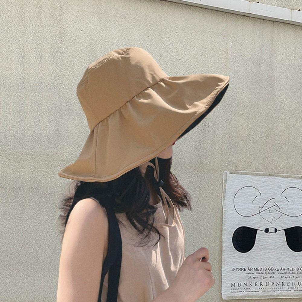 50+ UPF Sun Protection Hat Korean Style Women Bucket Hats Wide Brim Sun Hat  with Adjustable Rope