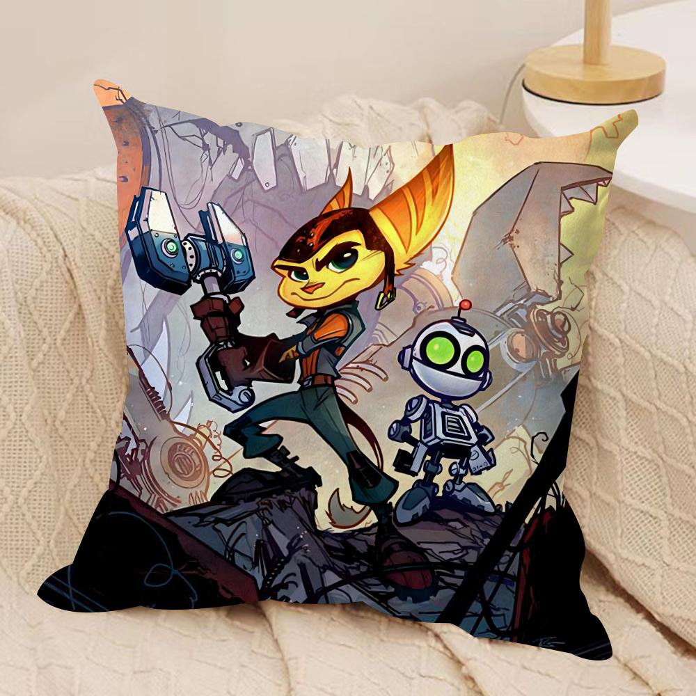 RRatchet N CClank Cushion Cover Silky Short Plush DoubleSided Printed Pillow Case for Sofa All Seasons Home Decor Gift