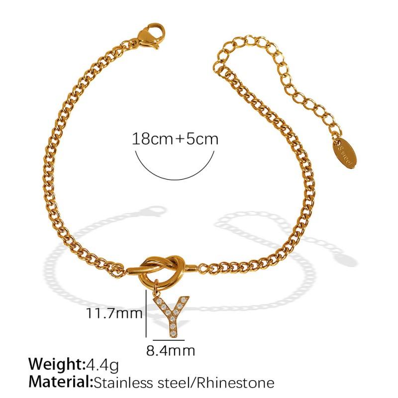 Gold Plated Letter Knot Charm Bracelet Women 26 Alphabet Initials Titanium Steel Luxury Minimalist Jewelry