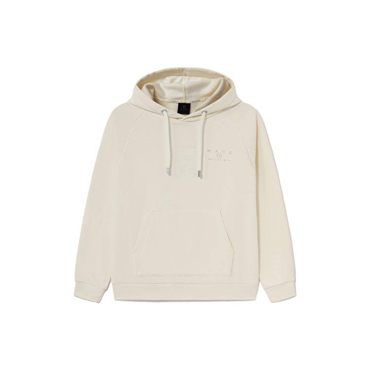 Li Ning Wade Collection, Letter Pattern Fleece Lined Loose Fit Pullover Hooded Sweatshirt Winter Unisex White AWDS115-6