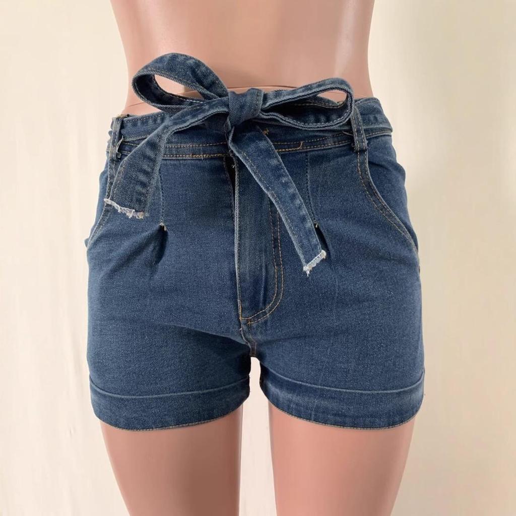 Elastic Waist Denim Shorts with Belt, Available In 5 Colors and 8 Sizes