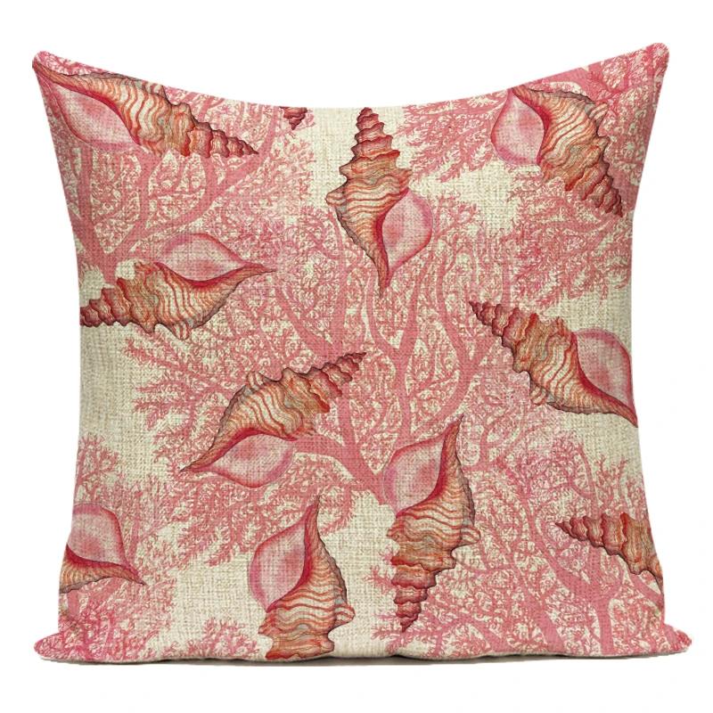 Nordic Coral Conch Cartoon Marine Life Cushion Cover - Home Decor Sofa Bed Pillow Case Seat Chair Throw Pillow Cover