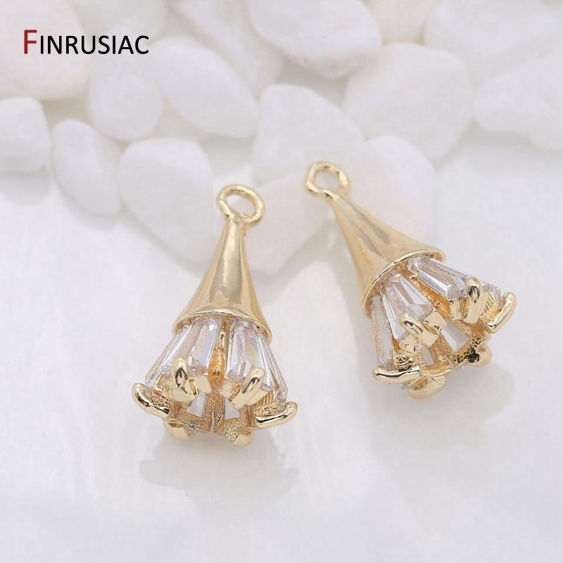 

Supplies Of Jewellery 14K gold-plated copper metal inlaid zircon Flowers Pendant For Earrings Necklaces Findings Components 1 piece