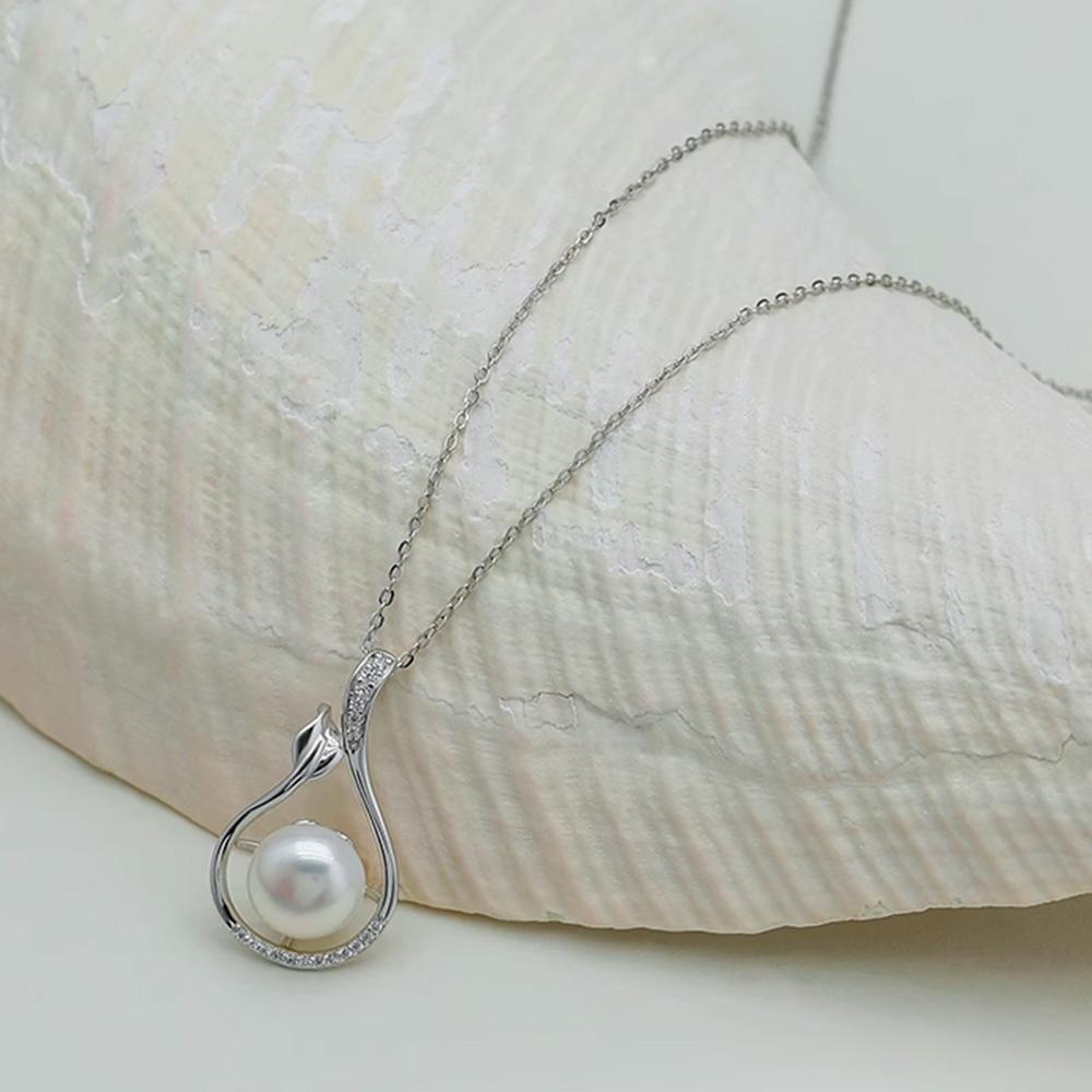 

Seulement 925 Sterling Silver Freshwater Natural Pearl Pendant Necklace with Zircon Elegant Flower Design Fine Jewelry for Women 8-9mm белый