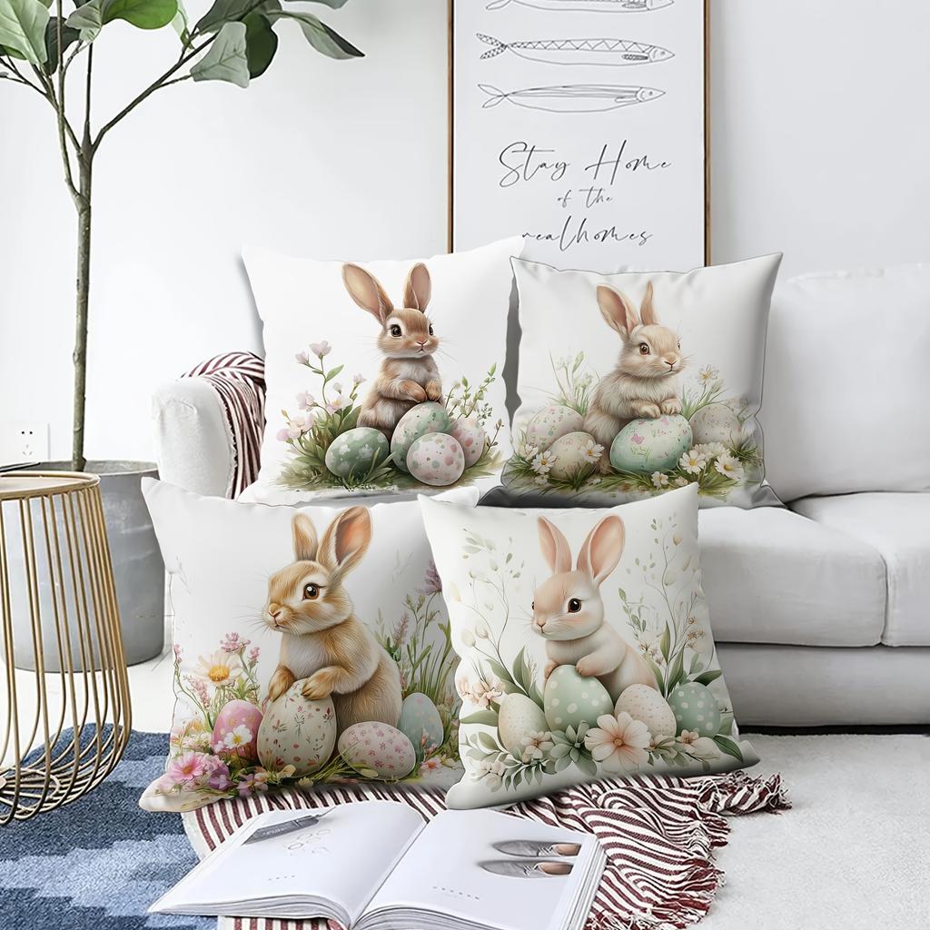 Easter Bunny Pillow Covers Decorate Polyester 100% Zipper Closure Printed Cushion Cases for Home & Office Decor Pillowcase