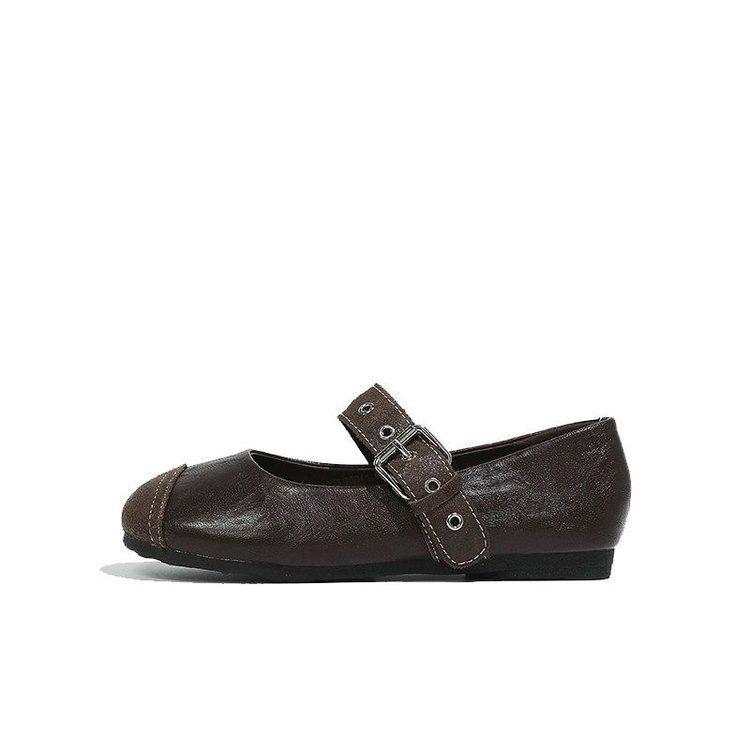 Retro Mary Jane Schuhe Schnalle weiche Sohle Einzelne Schuhe Frühling Neu Außenbekleidung flacher Boden flache Öffnung Mützen Schuhe