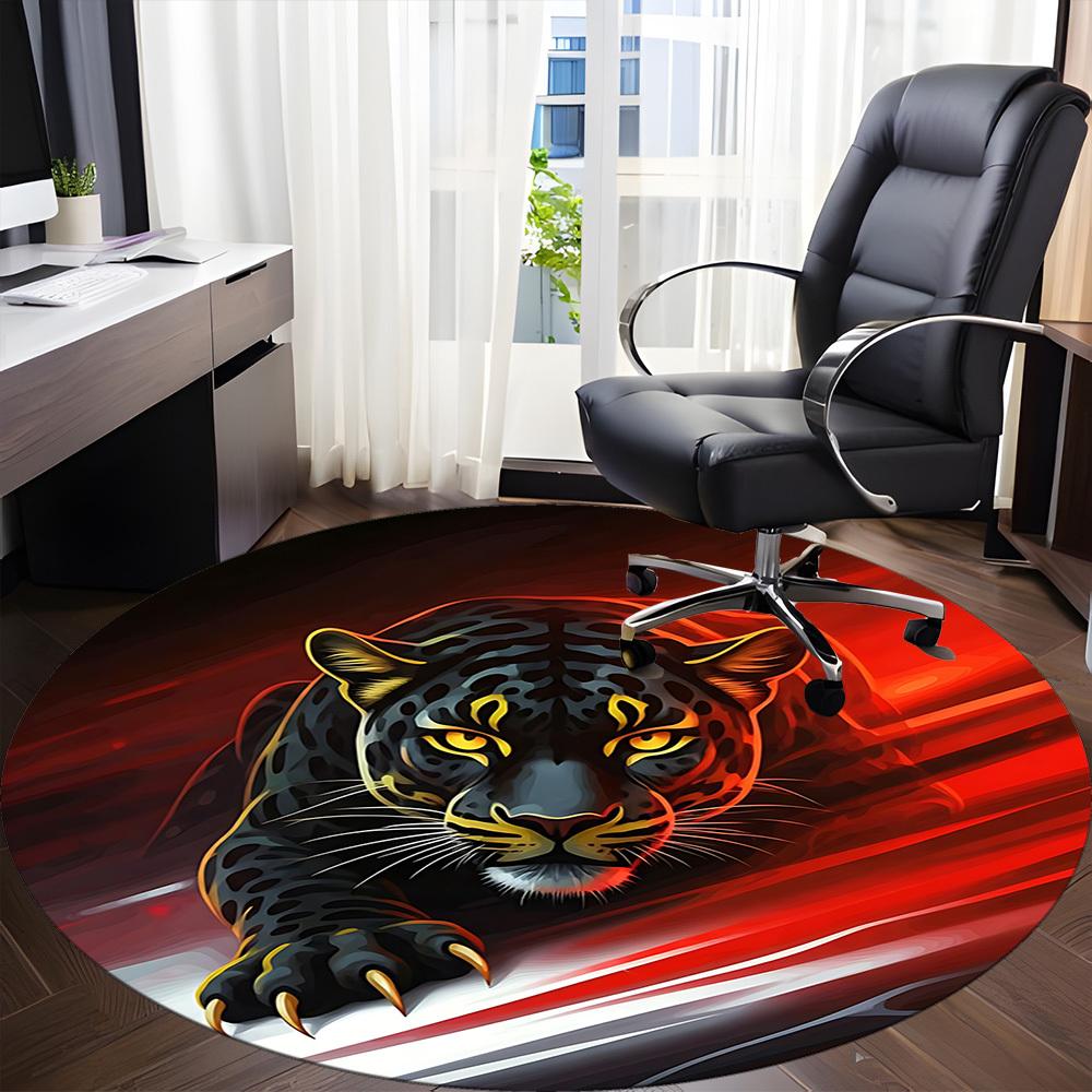 1pc Jaguar Pattern Chair Carpet for Office, Round Non Slip Durable Large Size Office Carpet, Suitable for Office