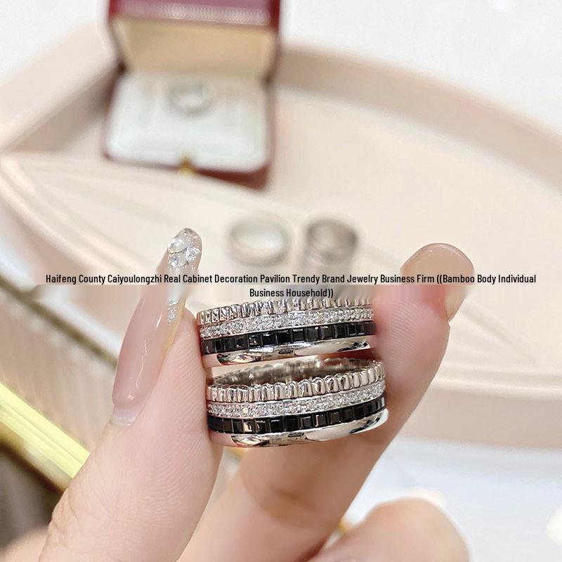 Baojia Vysoce kvalitní černý diamantový keramický otočný pár prstenů - Luxusní a univerzální pro muže i ženy