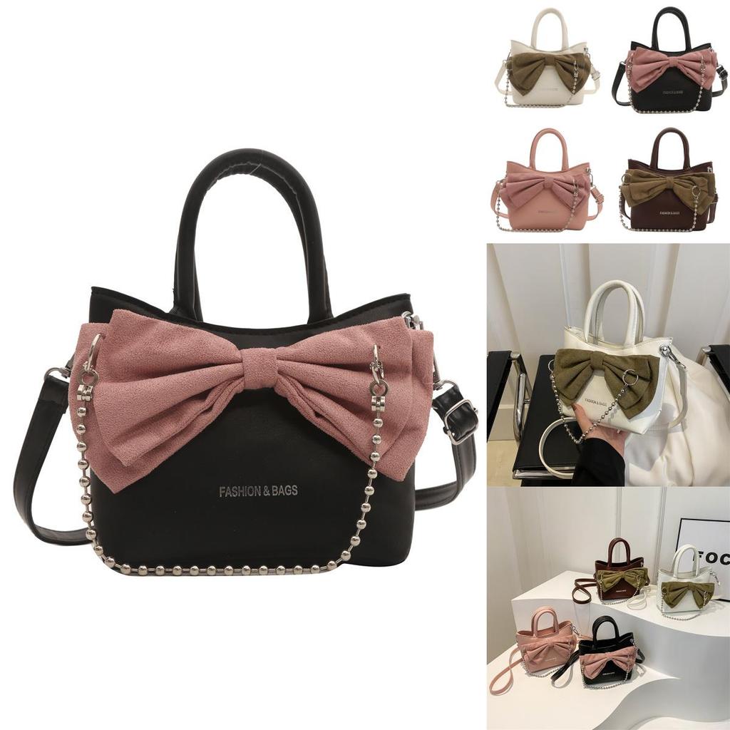 Trendy Korean Style Pu Leather Tote Bag Fashionable Bucket Bag With Bowknot