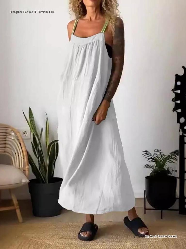 2026 Summer Casual Cotton Linen Strap Dress