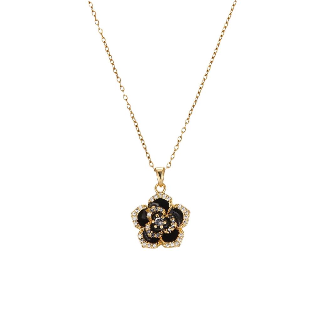 Full Diamond Camellia Necklace Women'S Light Luxury Design Simple Micro-Inlaid Pendant Jewelry