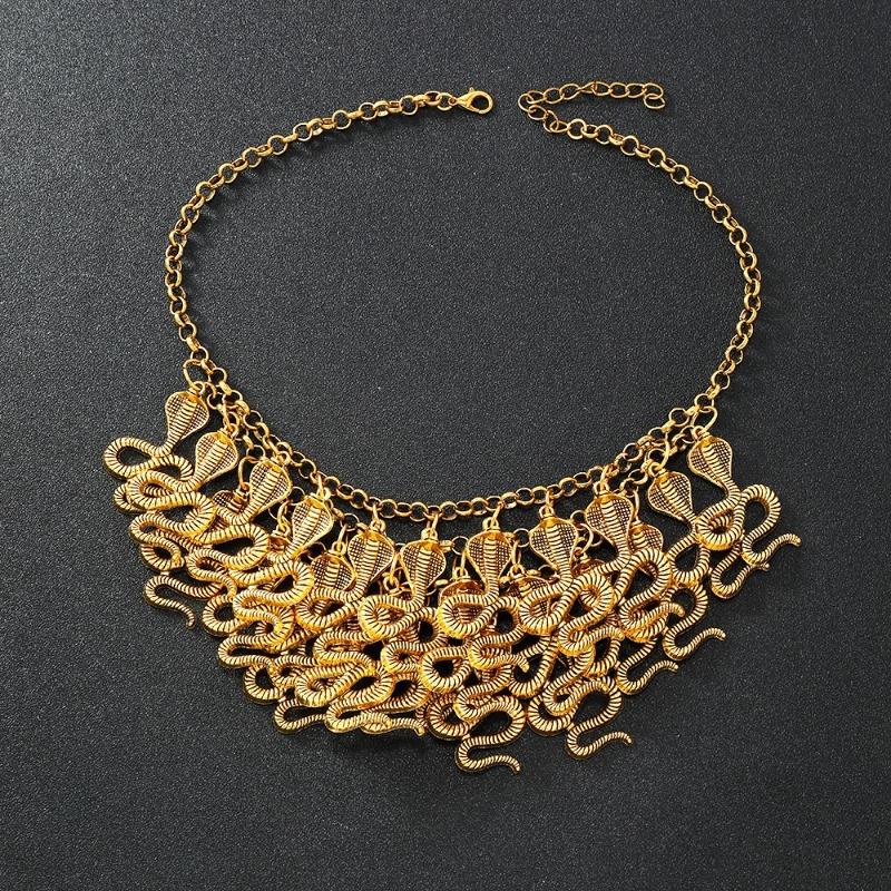 Punk style necklace - european and american fashion, bold and exaggerated, vintage alloy cobra multi-layer necklace for women