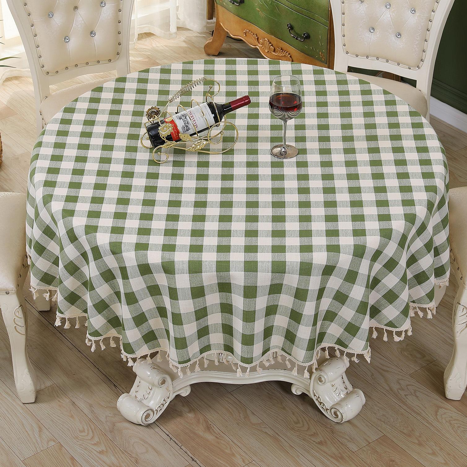 Scottish Cotton Linen Tablecloth Green Plaid Tassel Picnic Table Cloth Fresh Ins 60Round