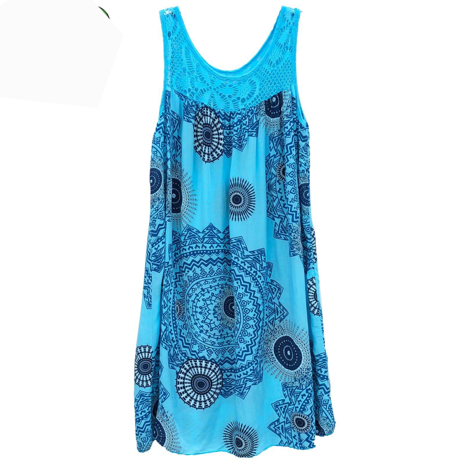 

Women s Sleeveless Lace Trim Dress - European & American Style L світло-синій колір