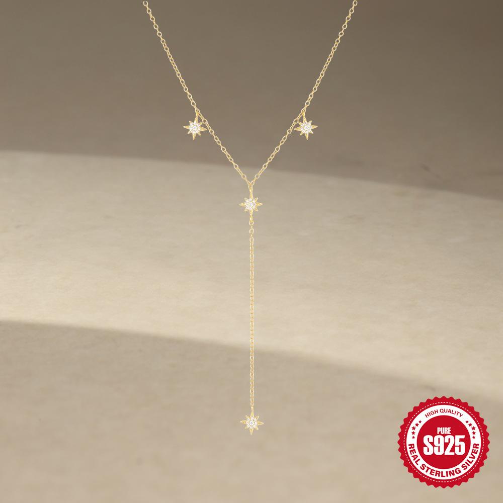 S925 Sterling Silver High-End Long Y-Shaped Fringed Octagram Flash Diamond Women'S Niche Light Luxury Sexy Exquisite Neck Chain