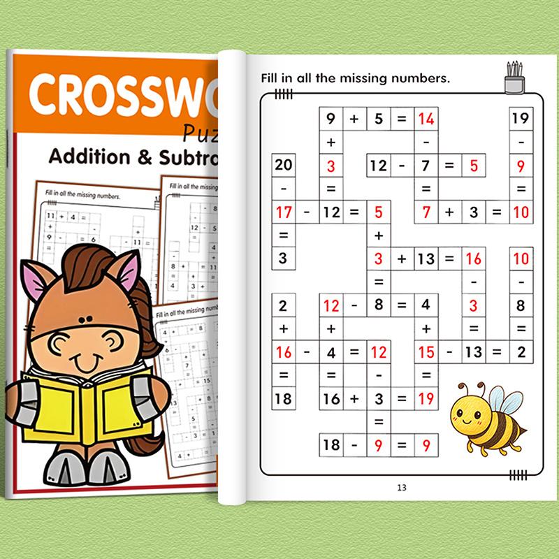 Quaderno di Matematica per Bambini dai 5 agli 8 Anni Matematica:Puzzle di matematica a cruciverba Addizione e sottrazione Quaderno di esercizi