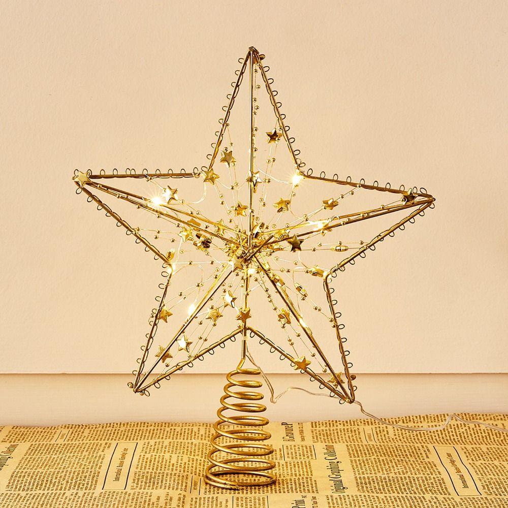 LED Light Christmas Tree Star Topper Gold Iron LED Glowing Star Lamp  Party Decor