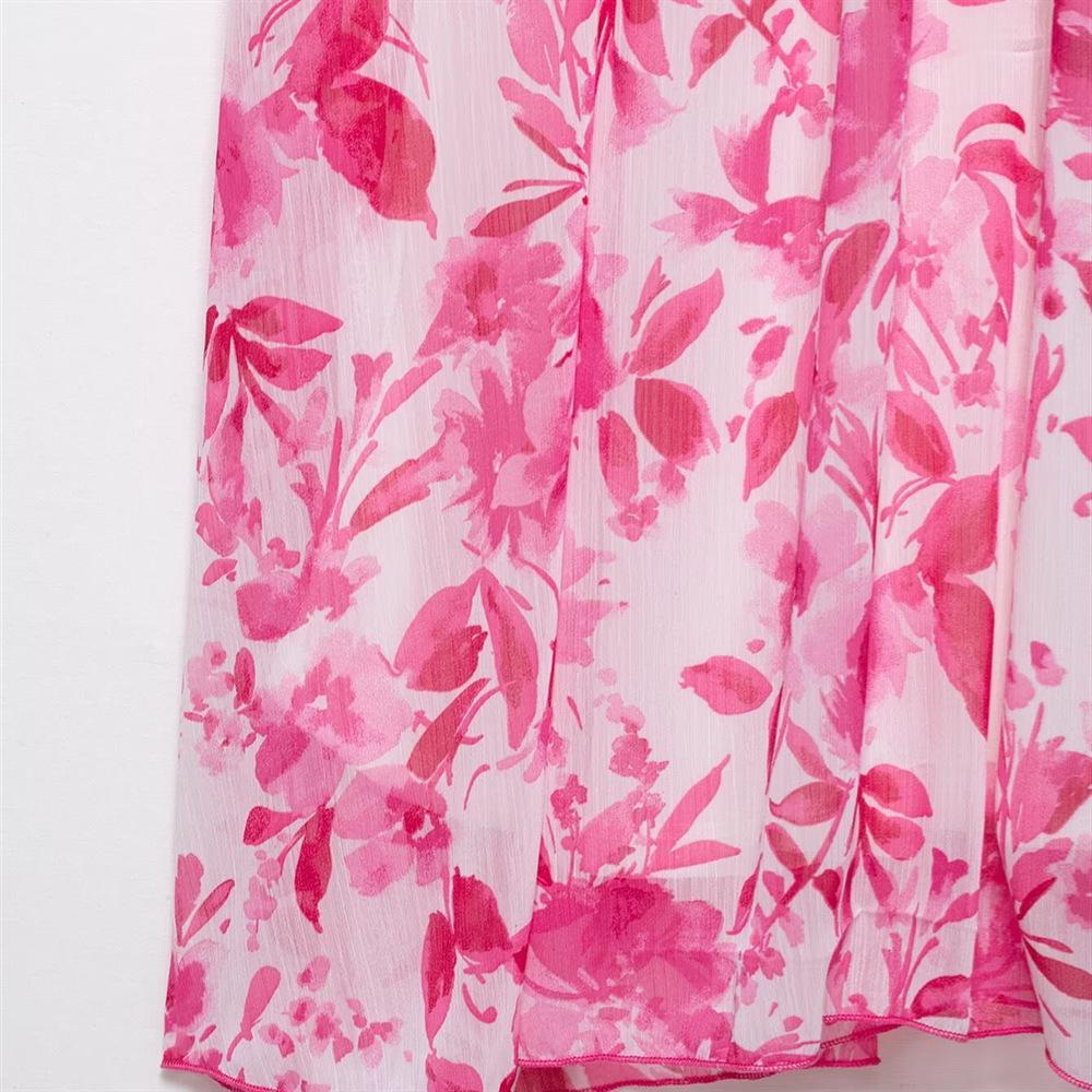 2025 Spring/Summer Women's Slim-Fit Pleated Patchwork Print Dress with Belt