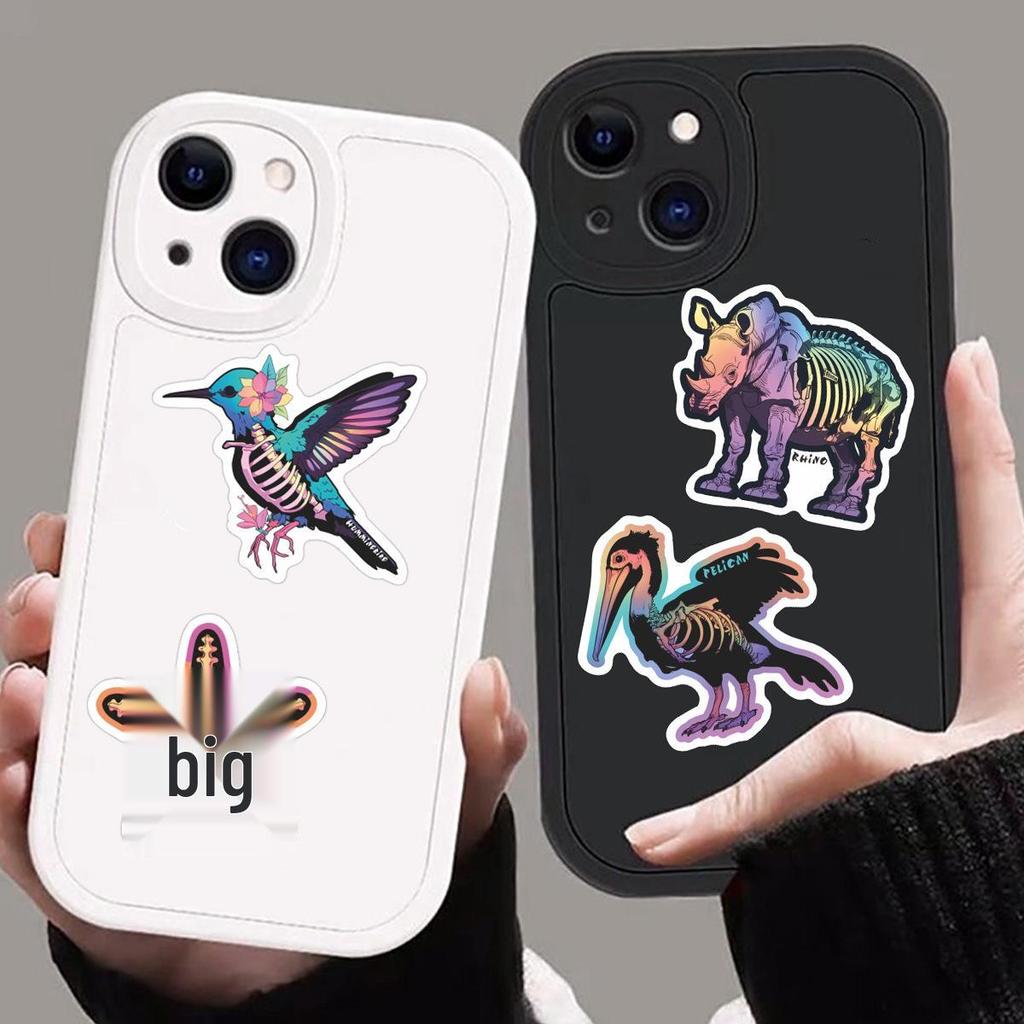 50PCS Cartoon Animal & Rainbow Skeleton Stickers for Laptops, Journals, and Water Bottles