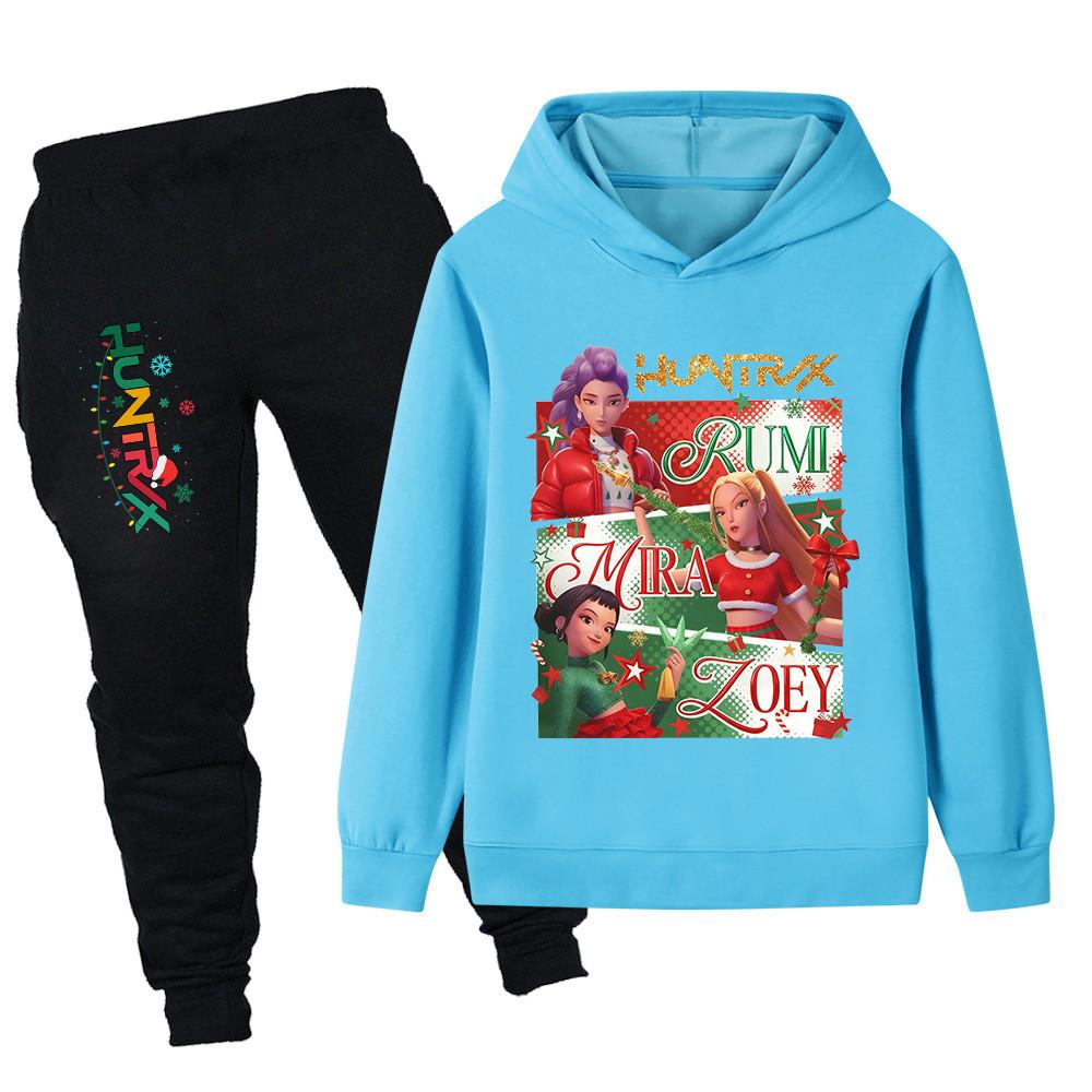 PB1264 Kinder Jungen Mädchen Kpop Mira Zoey Rumi Weihnachten Druck Langarm Kapuzenpullover Hose Hosen Kleidung Sets