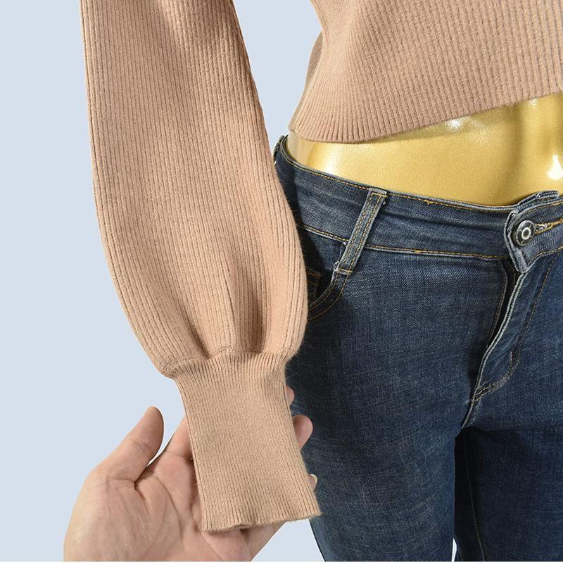 Square Collar Short High Waist Midriff-Baring Long Sleeve Pure Color Knitting Sweater Soft Glutinous Stretch Pullover Bottoming Shirt for Women