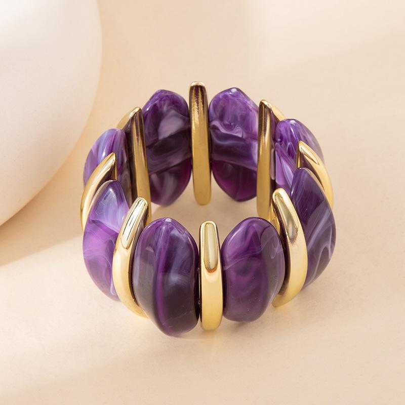 Color Smudged Acrylic Splicing Beaded Elastic Bracelet Exaggerated Bracelet Personalized High-End Jewelry