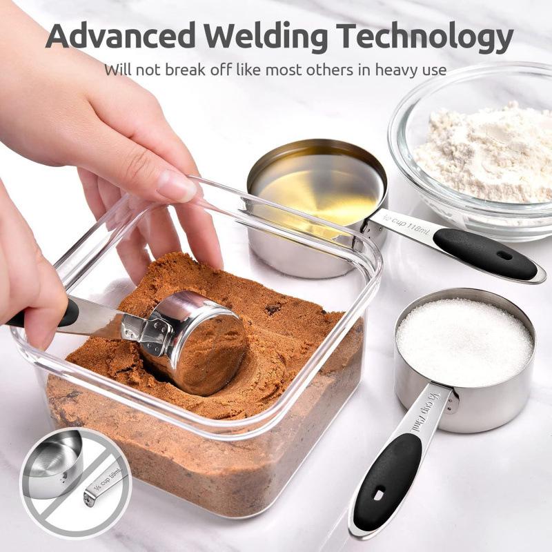 10-Piece Stainless Steel Measuring Cups and Spoons Set for Coffee, Seasoning, and Baking.