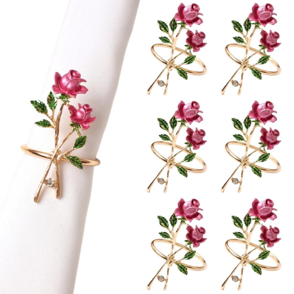 6Pcs Napkin Rings Rose Flower Napkins Holder For Wedding Dining Table Decoration Home Napkin Rings 6.5x4cm Table Decorations