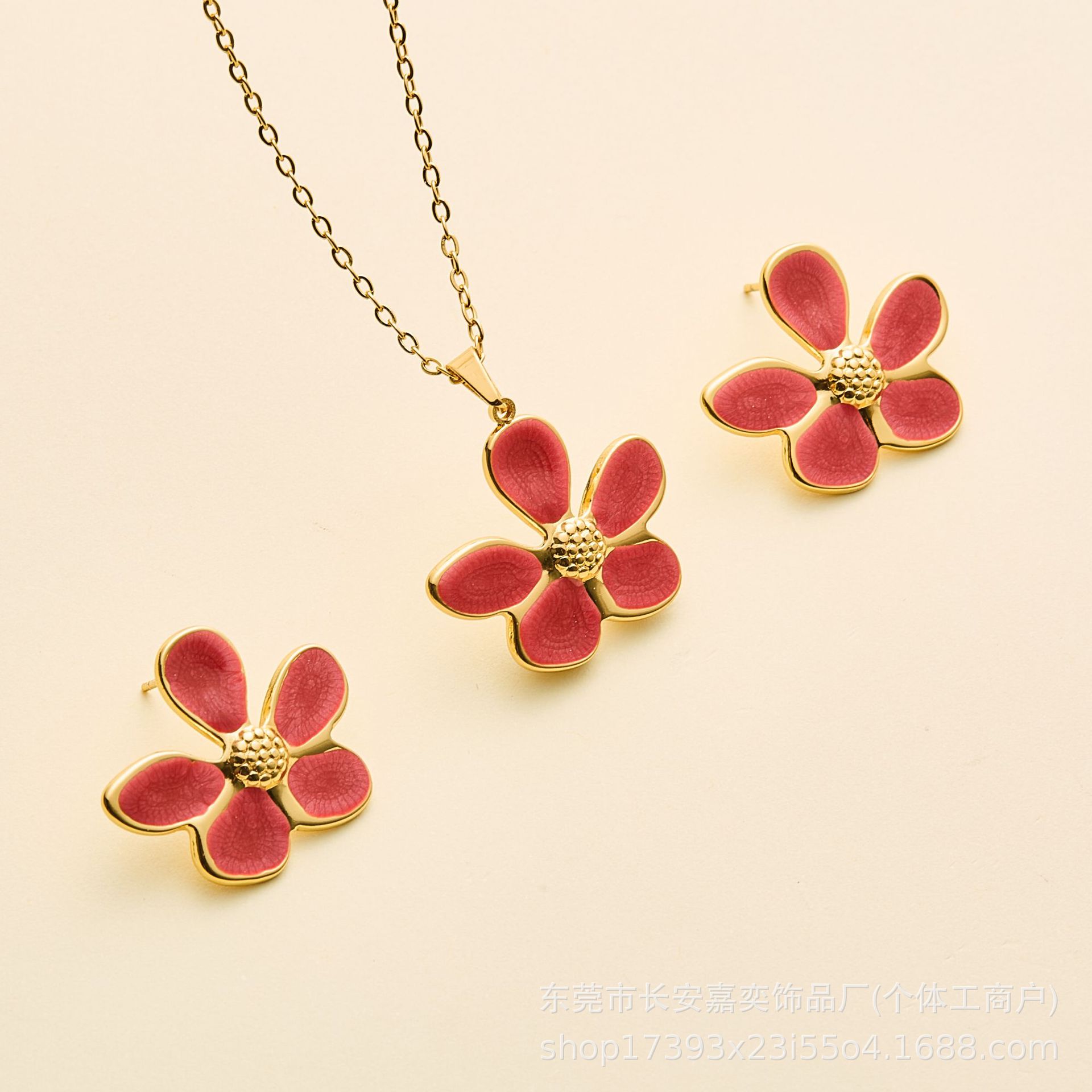 

Cross-Border Korean Drip Oil Flower Necklace & Earrings - Camellia 2025 Jewelry Set for Holidays Style 4