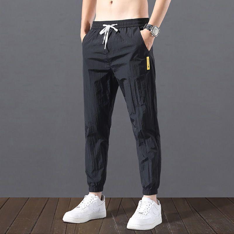 Men's Summer 2024 Ice Silk Joggers: Loose, Plus Size, Elastic Waist, Stretchy, Thin 9-Point Casual Pants