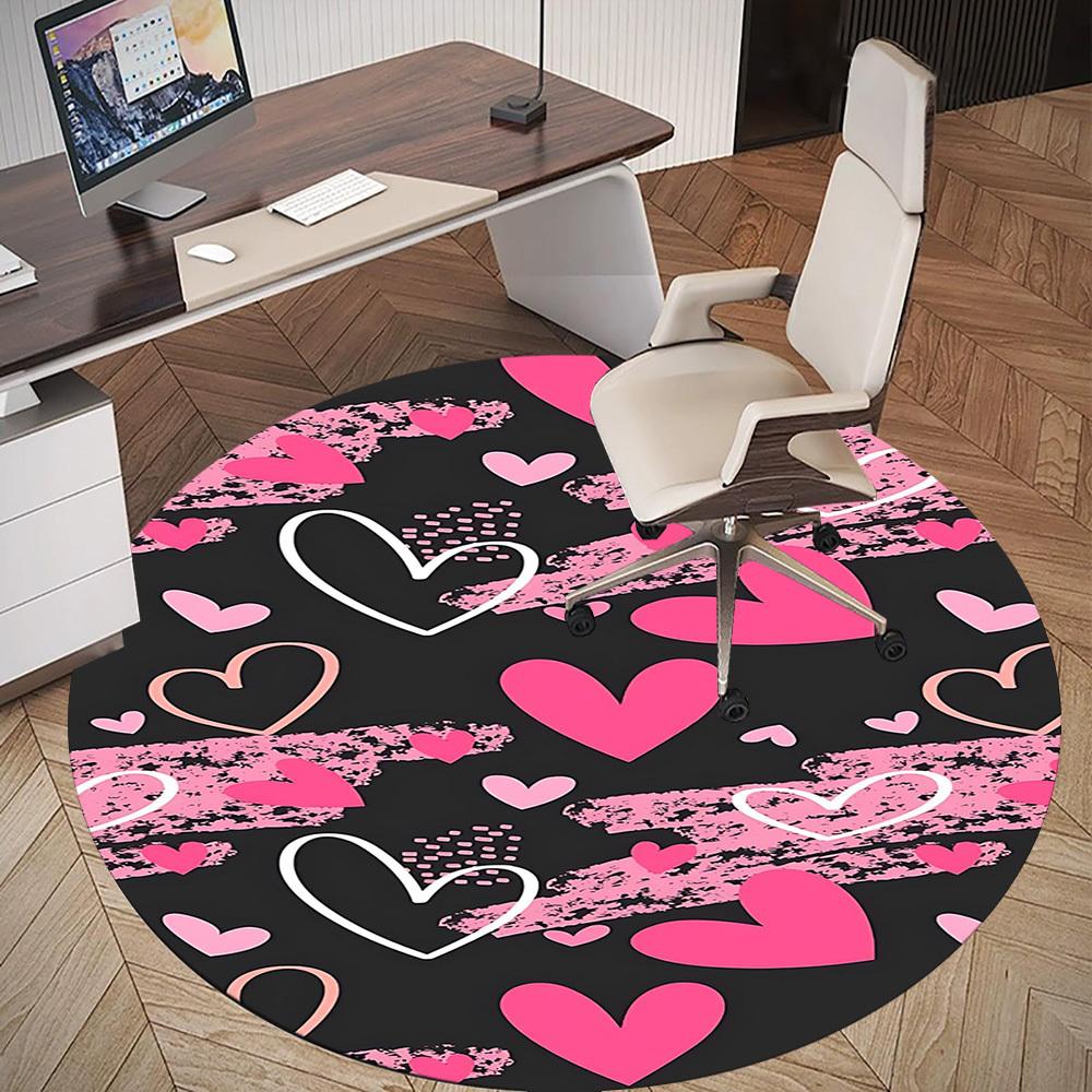 1pc Hearts Love Round Chair mat office Area Rug - Non-Slip, Floor Mat for Office, Bedroom, and Indoor Decor p127130